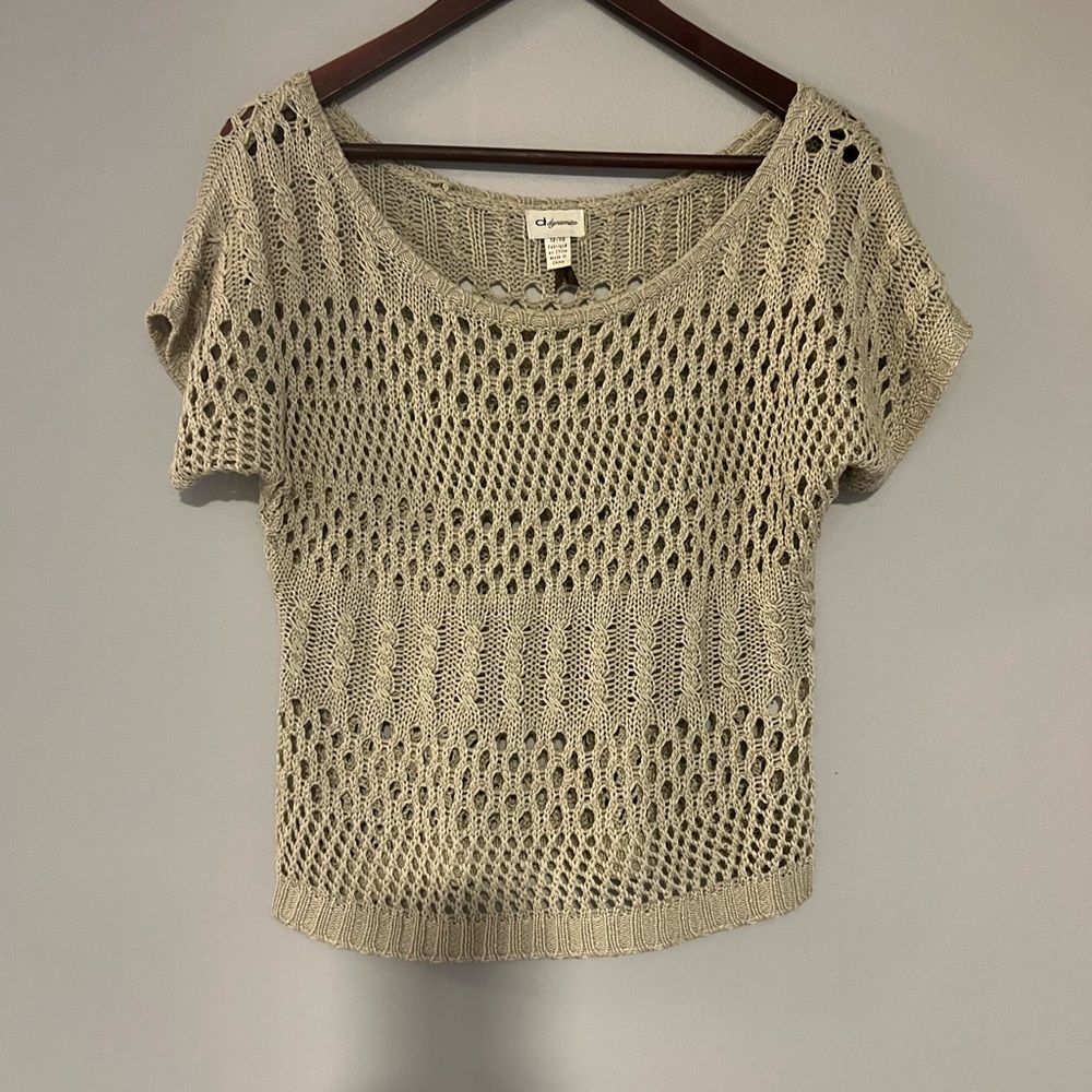 Beige Knit Short Sleeve Top